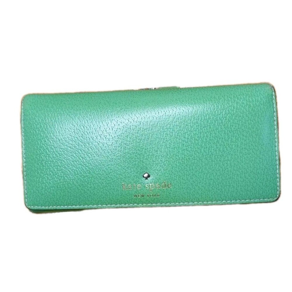 Kate Spade Green Leather Wallet Clutch Large